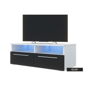 TV SHELF WHITE BLACK TV STAND WITH LED LIGHT 100CM X 35CM