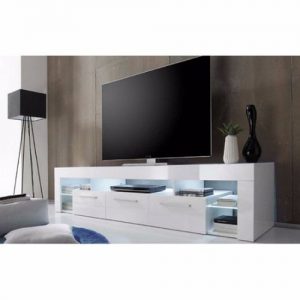 Large TV Stand - White High Gloss With White LED Light