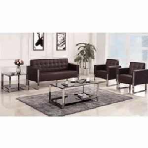 Five Seater Black Leather Sofa With Steel Cantilever Leg (SA404)